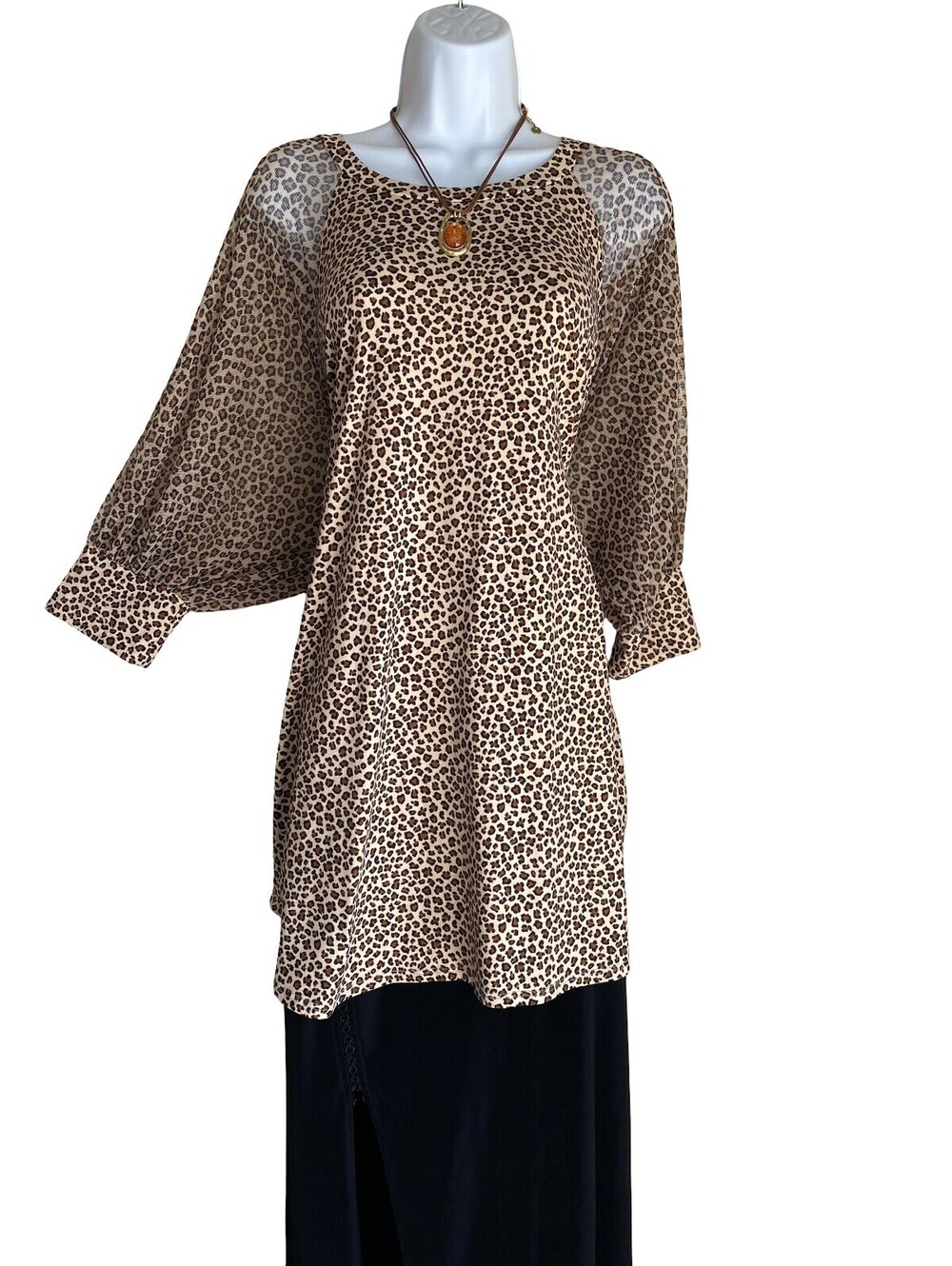 Y2K Crepas Plus 2X leopard print tunic top Mesh Ballon Sleeves